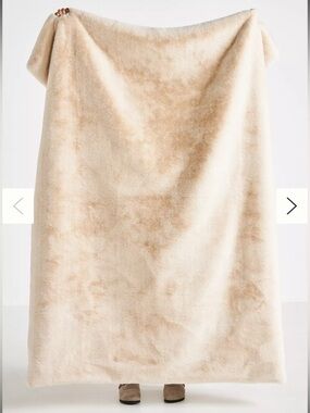Anthropology Cozy Plush Faux Fur Throw Blanket in Beige